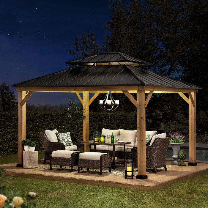 Sunjoy Archwood Patio Cedar Framed Steel Hardtop Gazebo & Reviews Wayfair